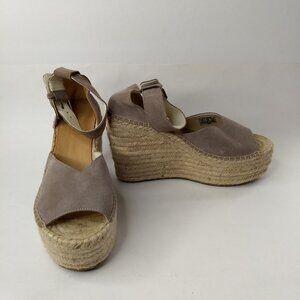 Soludos Positano Platform Rope Wedge Sandals Espadrilles Suede Leather Size 7.5